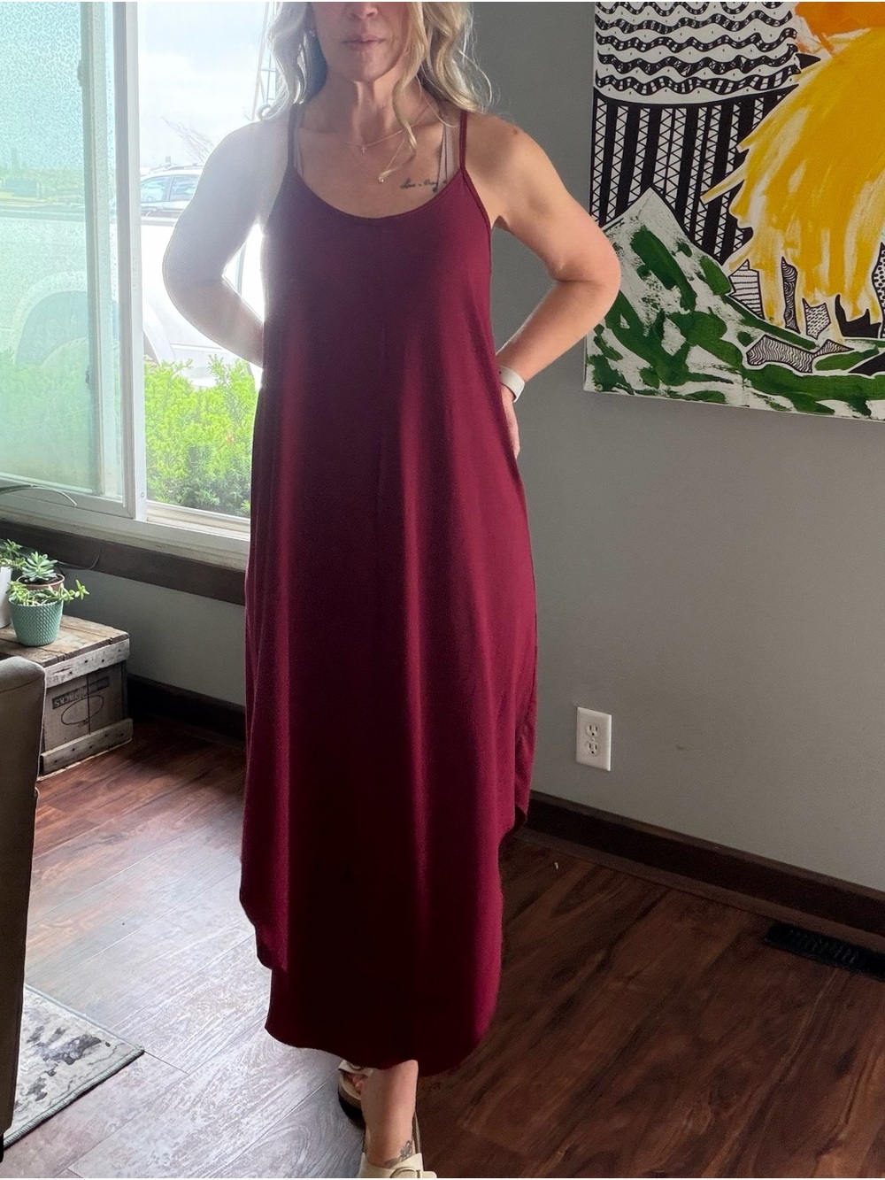 Women's Sleeveless Burgundy Maxi Dress - Elegant Comfort